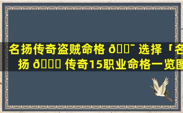 名扬传奇盗贼命格 🐯 选择「名扬 🐕 传奇15职业命格一览图」